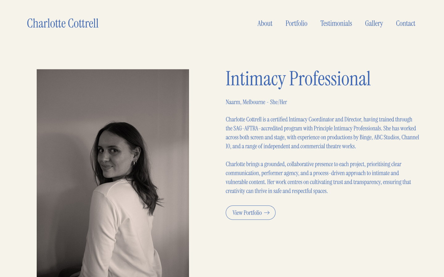 Screenshot of the Charlotte Cottrell website